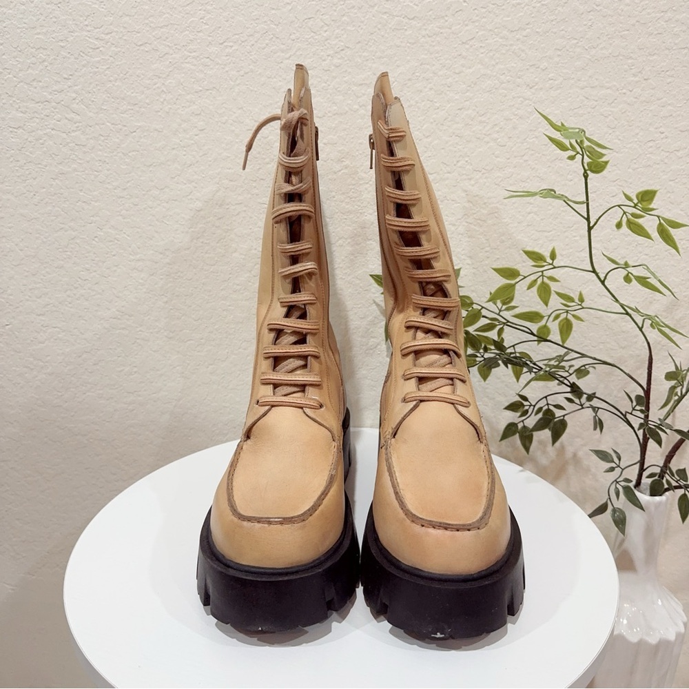 Free People Jones Lug Sole Lace Up Boots Tan Size 11 NIB - Picture 3 of 9